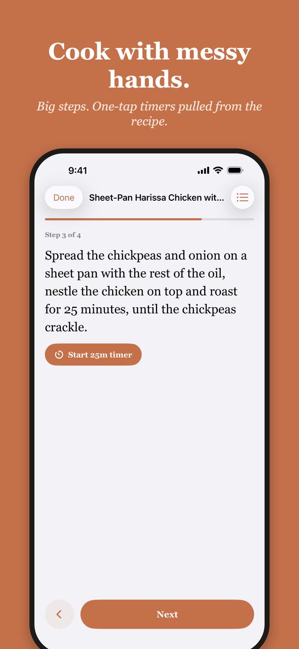 Cook Mode with one large step and a timer
